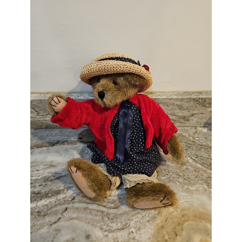 Vintage Boyds Bear Eleanore Bearsevelt Blue Polka Dot Dress Red Cardigan Plush